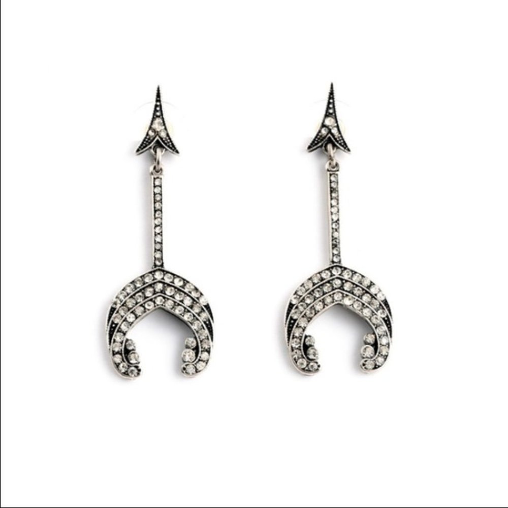 3/$25 Silver tone rhinestone arrow earrings